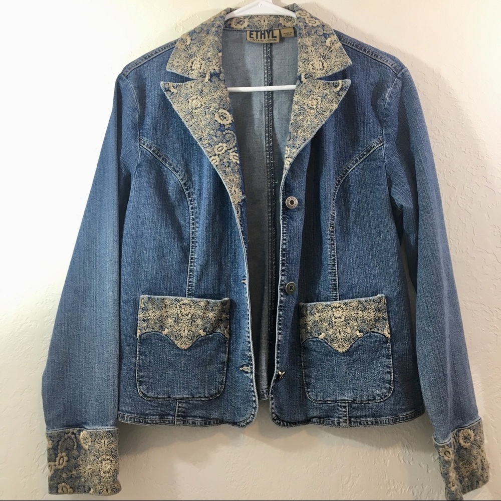ETHYL Vintage Denim Embroidered Denim Jacket Sz S